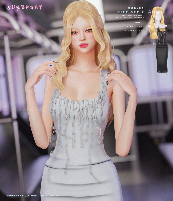 Alpha [SUNBERRY]2581 GIFT SET 2 hair by simsfinds - The Sims 4 Custom Content