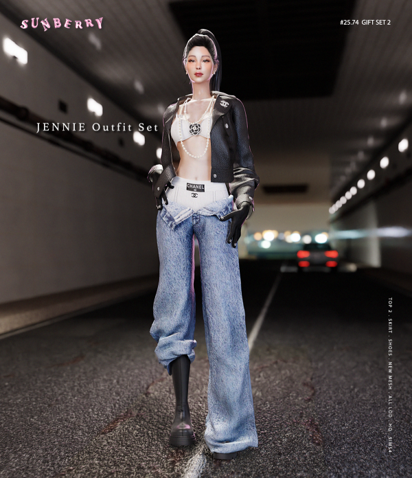 Alpha [SUNBERRY]2575_2 GIFT SET JENNIE Outfit by simsfinds - The Sims 4 Custom Content