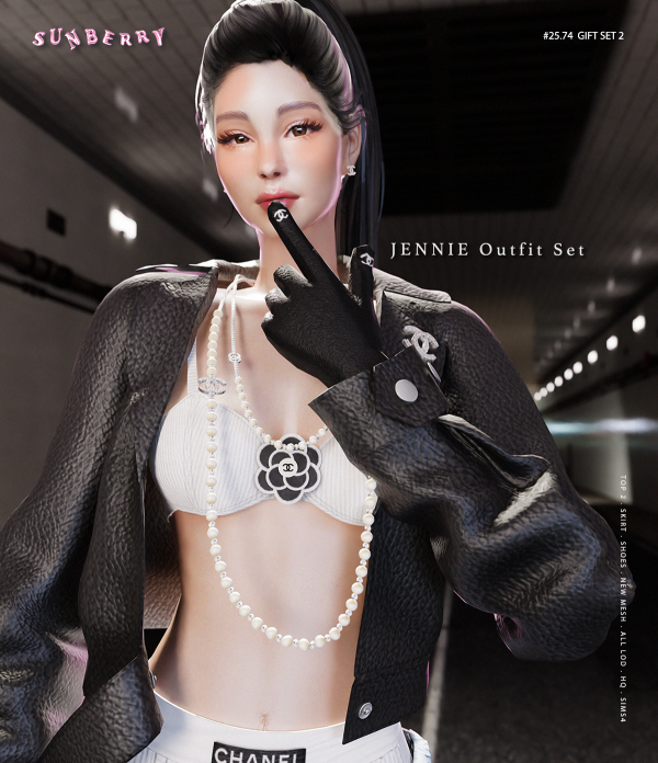 Alpha [SUNBERRY]2575_2 GIFT SET JENNIE Outfit by simsfinds - The Sims 4 Custom Content