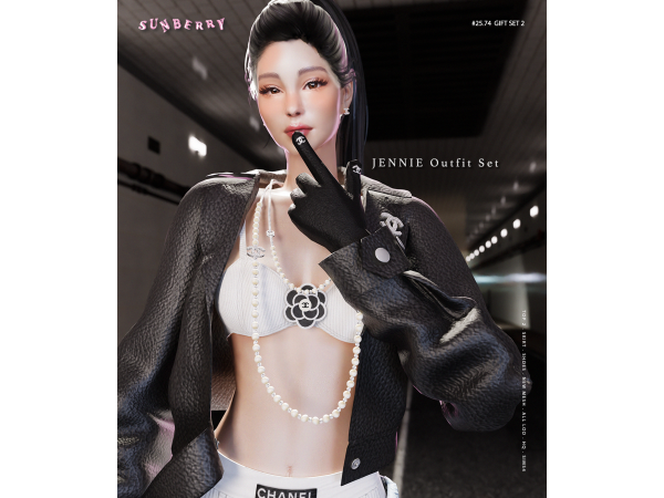 Alpha [SUNBERRY]2575_2 GIFT SET JENNIE Outfit - The Sims 4 Custom Content