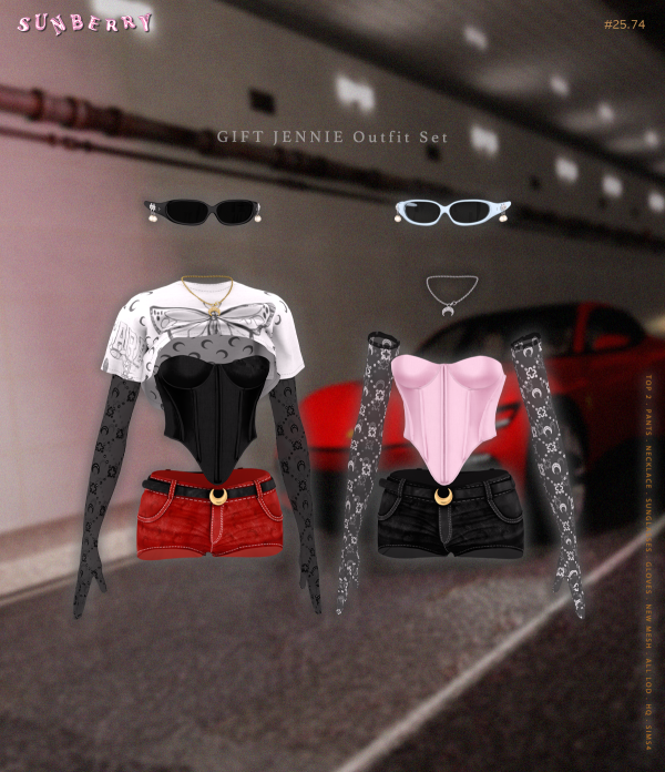 Alpha [SUNBERRY 2574] Jennie Outfit GIFT SET by simsfinds - The Sims 4 Custom Content