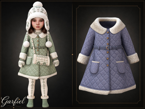 Alpha Toddler Quilted winter coat with sherpa collar and belt by Garfiel - The Sims 4 Custom Content