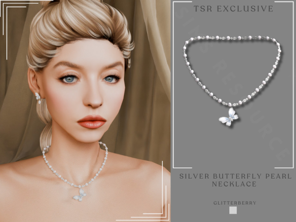 Sims 4 Silver Butterfly Necklace by Glitterberryfly