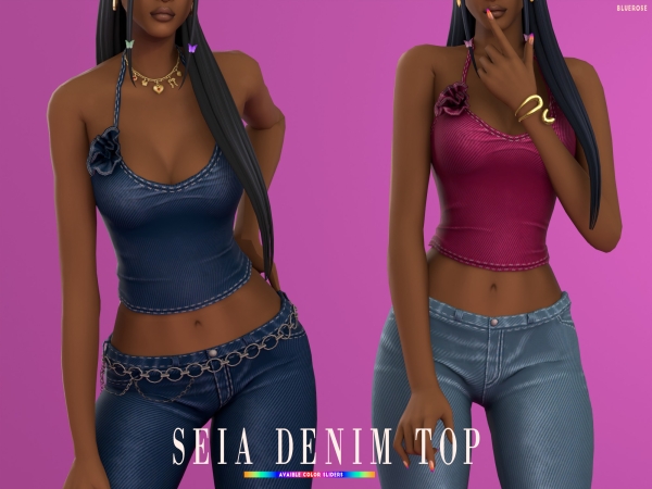 Mix Seia Denim Top Enrique x Bluerose by bluerose-sims - The Sims 4 Custom Content