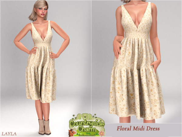 Alpha tsr Layla Wildflower Midi Dress - The Sims 4 Custom Content