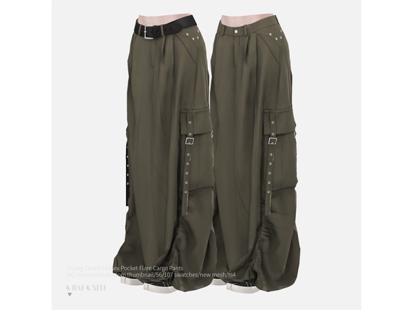 Alpha Crying Center Unisex Pocket Flare Cargo Pants by Charonlee SIMS - The Sims 4 Custom Content
