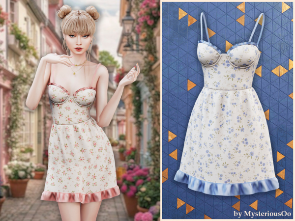 Sims 4 Floral sweetheart ruffle dress by MysteriousOo
