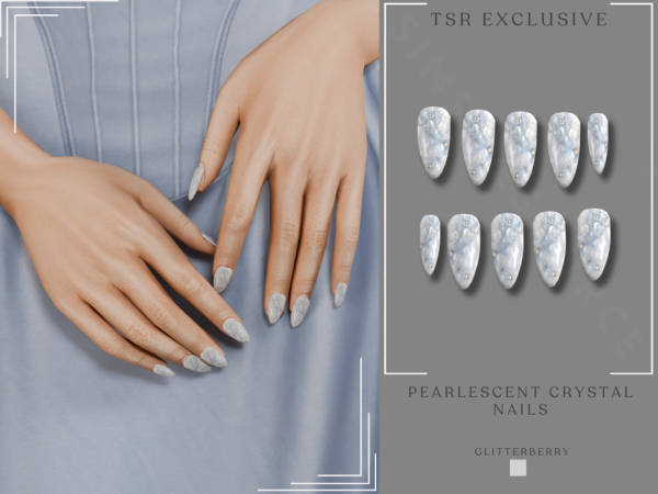 Sims 4 Pearlescent Crystal Almond Nails by Glitterberryfly
