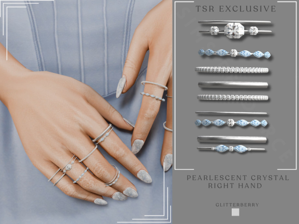 Sims 4 Pearlescent Crystal Ring Stack Right Hand by Glitterberryfly