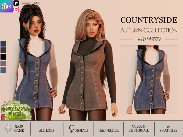 Sims 4 COUNTRYSIDE CHARM - DENIM DRESS by linavees