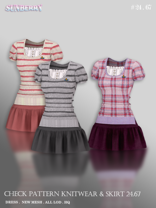 Alpha [SUNBERRY]2467_Check pattern knitwear skirt by simsfinds - The Sims 4 Custom Content