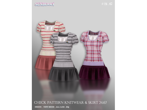 Sims 4 [SUNBERRY]#24.67_Check pattern knitwear & skirt