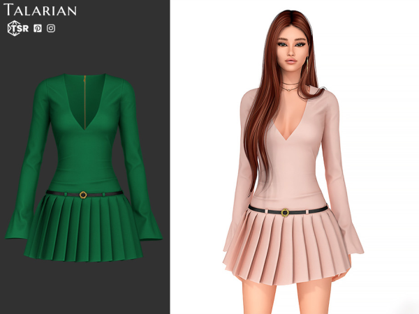 Sims 4 Lakelynn Dress With Pleated Skirt And Belt by talarian