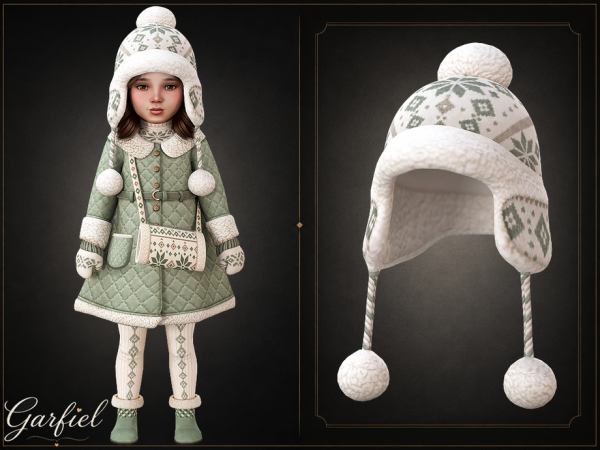 Sims 4 Toddler - Nordic winter hat with ear flaps and pom poms by Garfiel