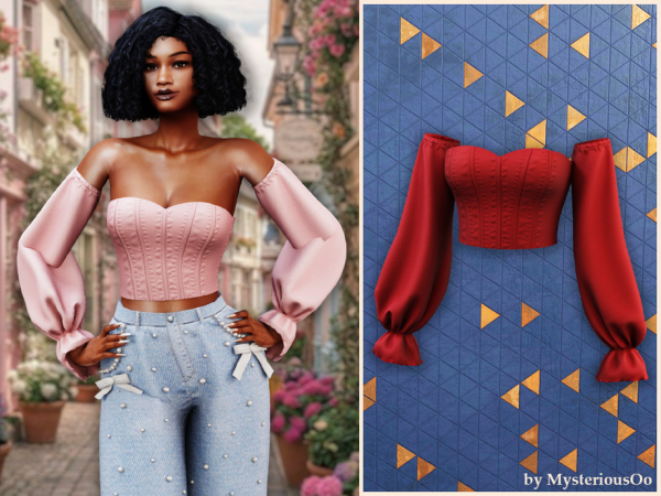 Alpha Off shoulder corset blouse by MysteriousOo - The Sims 4 Custom Content