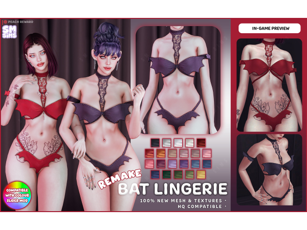 Sims 4 PEACH | Bat Lingerie  by SMSims