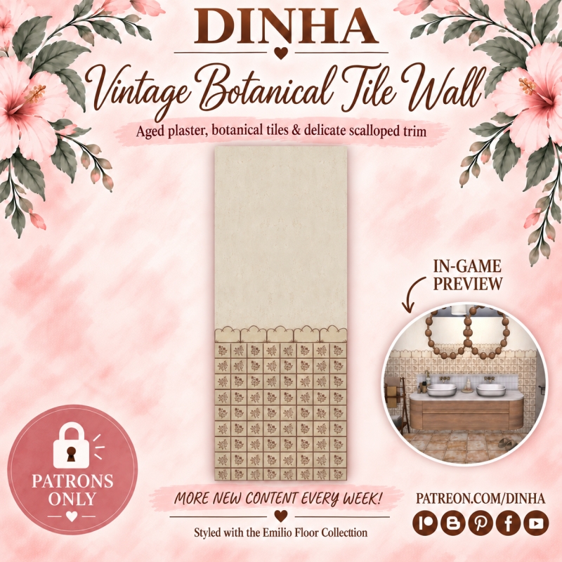 Alpha Vintage Botanical Tile Wall by dinhagamer - The Sims 4 Custom Content