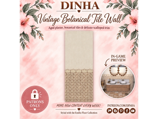 Alpha Vintage Botanical Tile Wall - The Sims 4 Custom Content