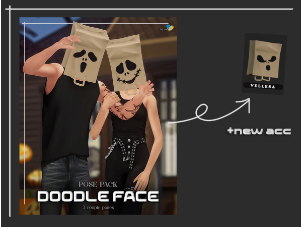 Sims 4 Doodle Face Bag | Hat + Pose Pack by vellesa
