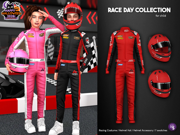 Alpha Race Day Racing Costume and Helmet for child by WisteriaSims - The Sims 4 Custom Content