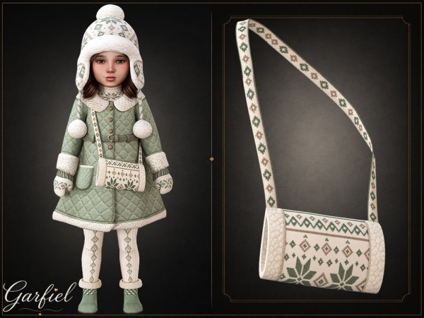 Sims 4 Toddler - Nordic patterned winter hand muff with decorative shoulder strap by Garfiel
