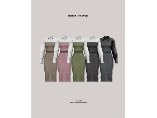 Sims 4 [cocomint] Belted Midi Dress