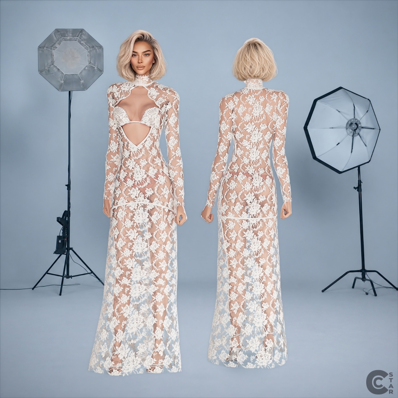 Alpha Sheer Lace High Neck Cutout Maxi Gown by cool_content_star - The Sims 4 Custom Content