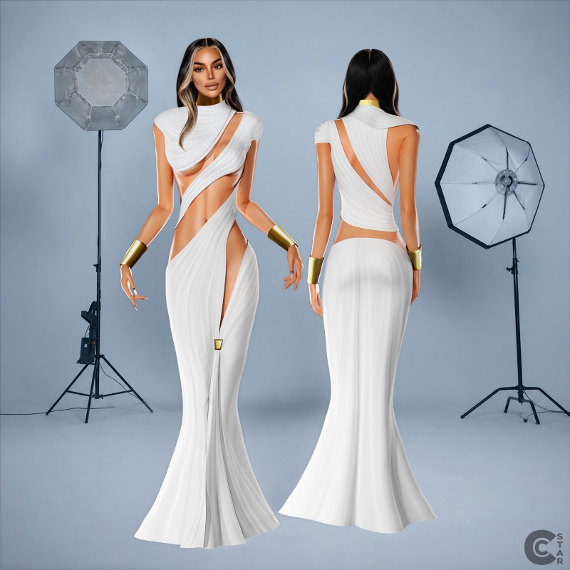 Alpha Asymmetrical Draped Cutout Goddess Gown cool_content_star by cool_content_star - The Sims 4 Custom Content
