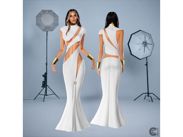 Sims 4 Asymmetrical-Draped-Cutout Goddess Gown - cool_content_star