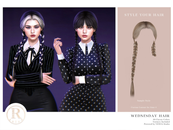 Alpha RAMA Wednesday Hair by VentaStudio - The Sims 4 Custom Content