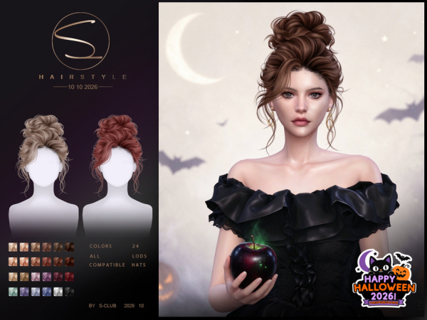 Alpha S CLUB Updo hair Happy Halloween Club by S - The Sims 4 Custom Content