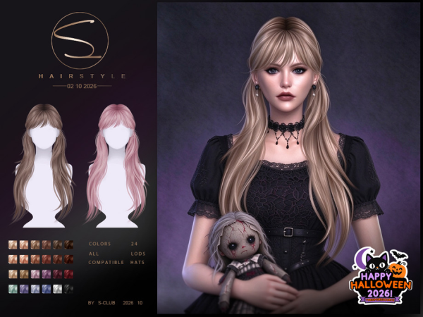 Sims 4 S-CLUB double Ponytail hair  Happy  Halloween by S-Club