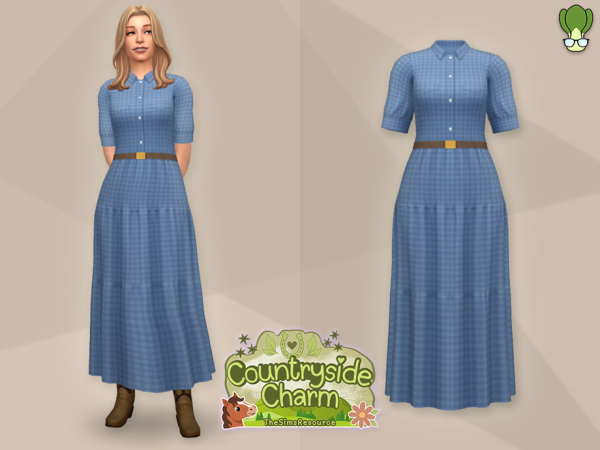 Maxis Match Western Style Belted Tiered Maxi Dress - The Sims 4 Custom Content