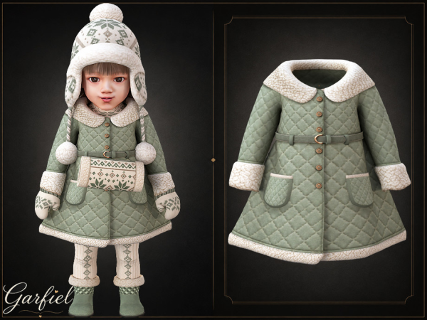 Sims 4 Infant - Quilted winter coat with fleece trim and belt by Garfiel