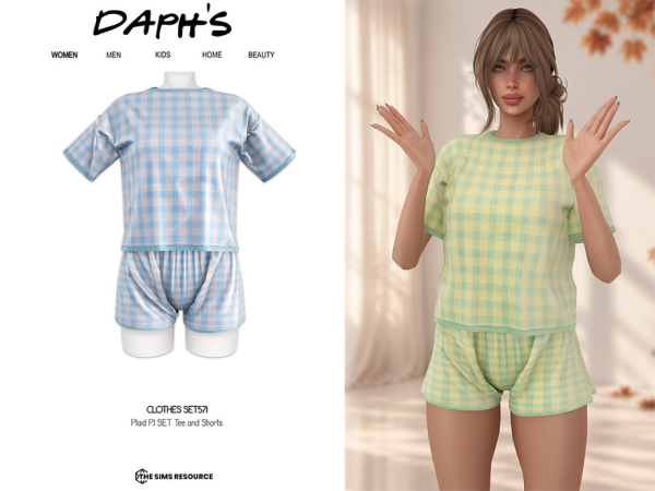 Sims 4 Daph's Plaid PJ SET Tee and Shorts