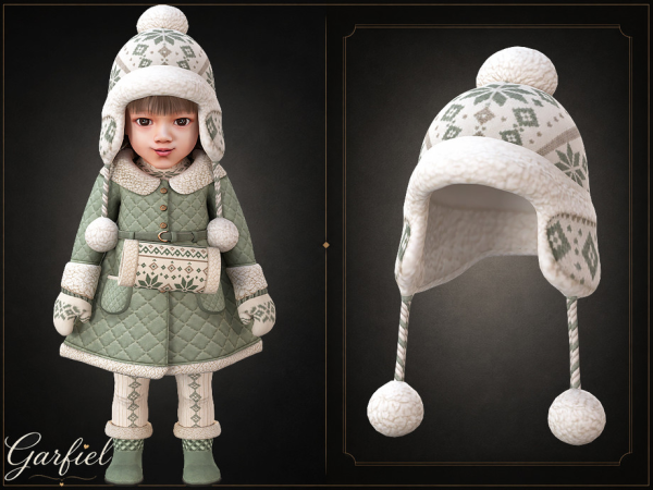 Sims 4 Infant - Nordic knit earflap hat with fluffy pompom details by Garfiel