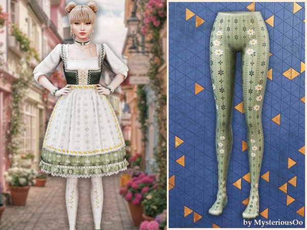 Alpha Vintage daisy floral pattern tights by thesimsresource - The Sims 4 Custom Content