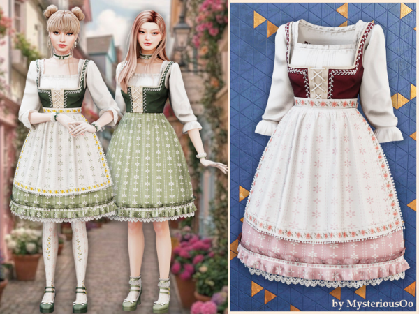 Sims 4 Vintage floral lace apron dirndl dress by MysteriousOo