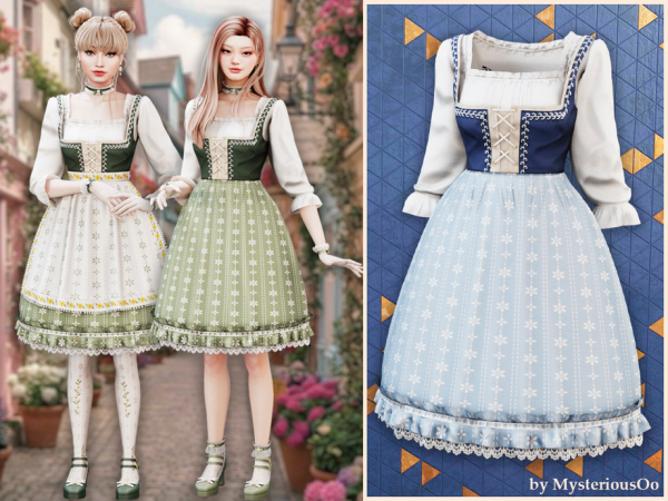 Sims 4 Vintage daisy lace-up dirndl dress by MysteriousOo