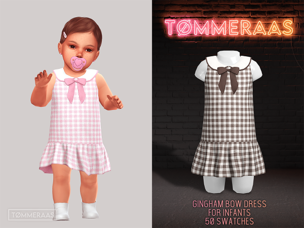 Sims 4 TØMMERAAS | Gingham Bow Dress for Infants