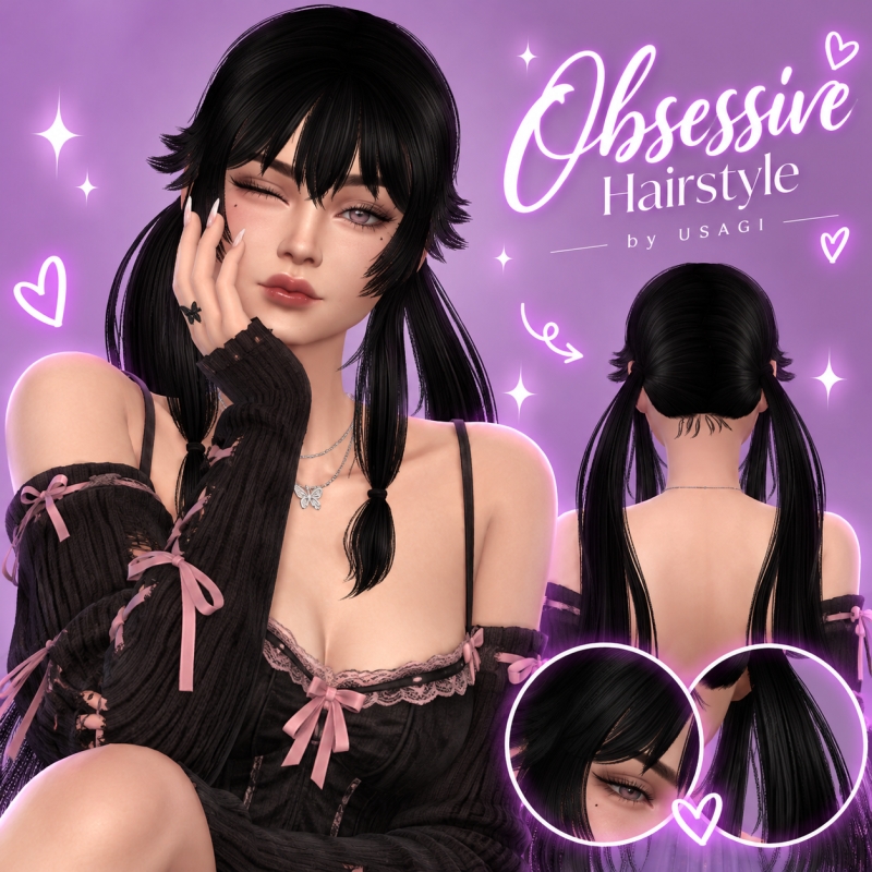 Alpha USAGI Obsessive Hair Straight - The Sims 4 Custom Content