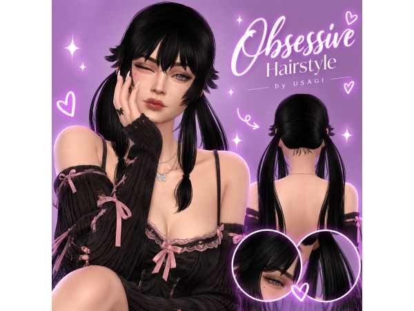 Sims 4 USAGI - Obsessive Hair - Straight