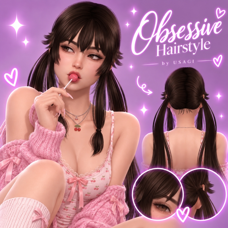 Alpha USAGI Obsessive Hair PACK - The Sims 4 Custom Content