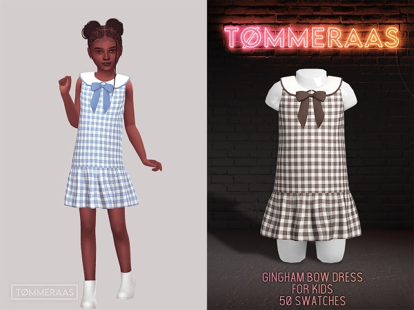 Sims 4 TØMMERAAS | Gingham Bow Dress for Kids