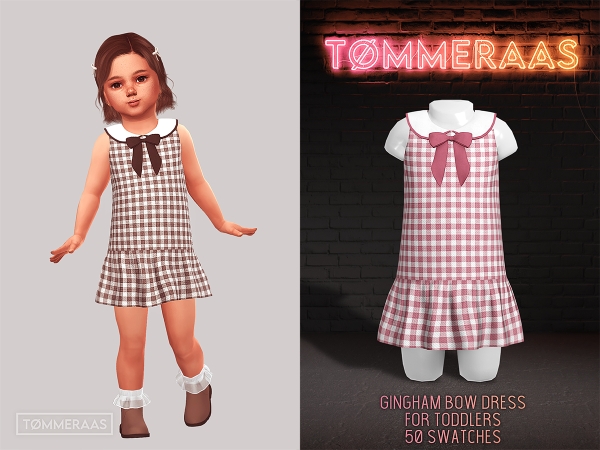 Sims 4 TØMMERAAS | Gingham Bow Dress for Toddlers