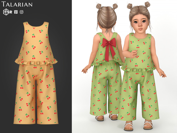 Mix Noelle Outfit With Cherry Print And Back Bow by talarian - The Sims 4 Custom Content