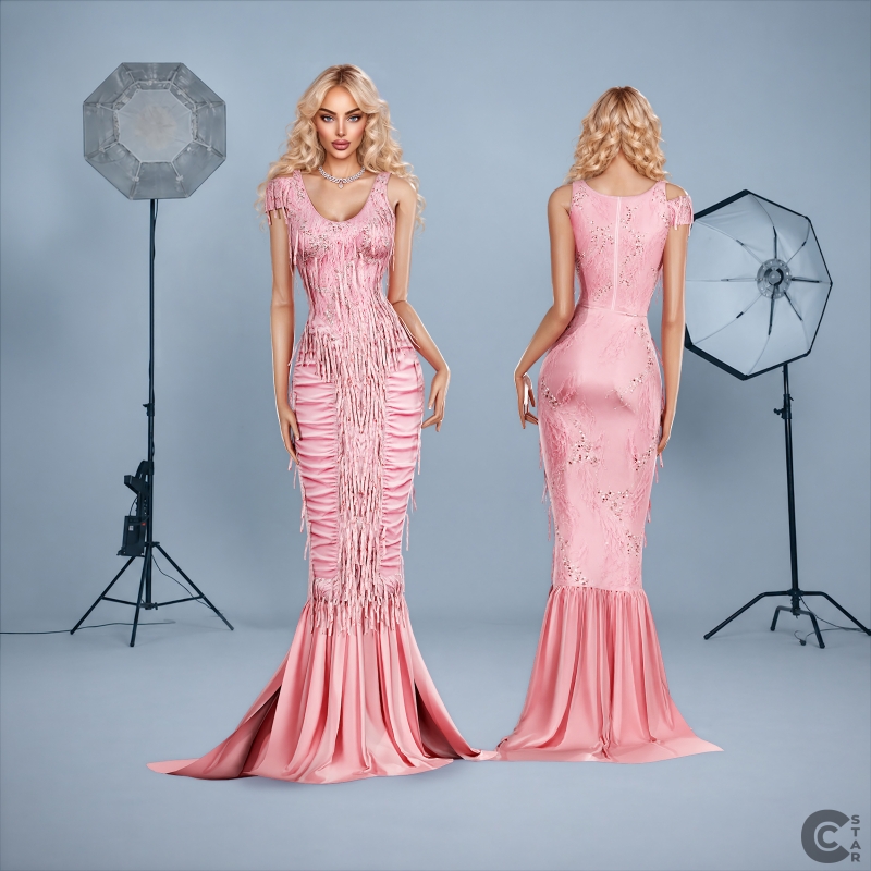 Alpha Shredded Tulle Embellished Mermaid Gown by cool_content_star - The Sims 4 Custom Content