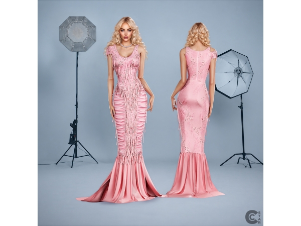 Sims 4 Shredded Tulle Embellished Mermaid Gown