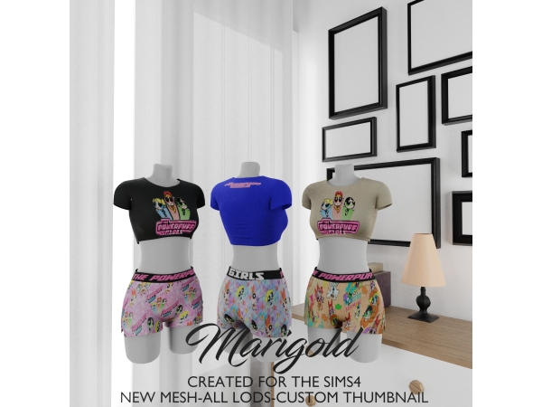 Sims 4 MARIGOLD TS4_ Powerpuff Girls Girl Power PJ Short Set