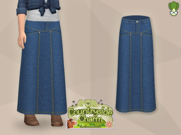 Maxis Match Countryside Charm Children Denim Maxi Skirt - The Sims 4 Custom Content